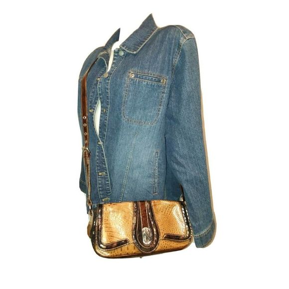 M.C. Marc Chantal Purse 2Tone Brown CROCO Leather Western Crossbody Shoulder Bag - Picture 1 of 9